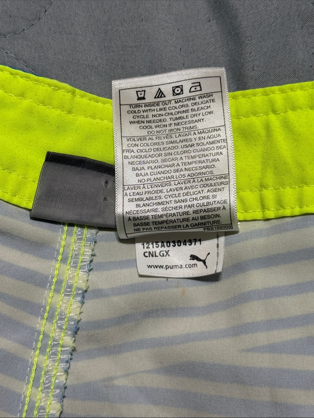 Puma Neon Yellow and Navy Striped Swim Shorts size L/14-16 - Picture 10 of 11